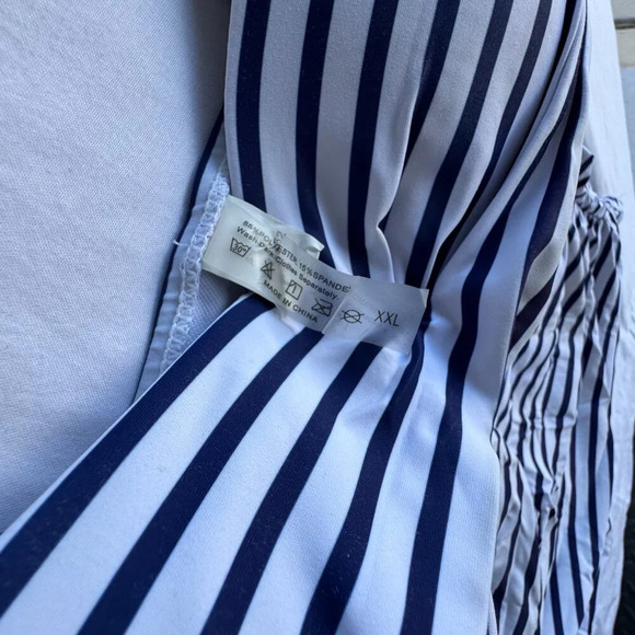 Navy & White Striped Ruched Tankini Top - Padded, Adjustable Straps, Size XXL - Picture 3 of 5